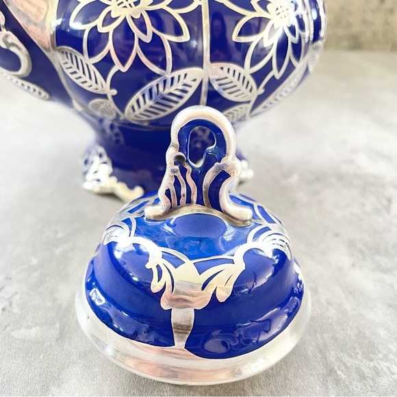 Vtg Hutschenreuther Hohenberg Germany Cobalt Blue Silver Overlay Tea Pot - Picture 9 of 10